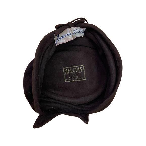 1940s Jeanne Tete Brown Wool Felt Perch Hat – Sculptural Tilt Style main image 7